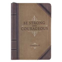 Image of Journal Classic Zip Brown Two-tone Be Strong Josh. 1:9