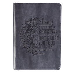 Image of Journal Classic Zip Gray Be Strong Joshua 1:9