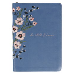 Image of Journal Classic Zip Embroidered Blue Be Still & Know Ps. 46:10
