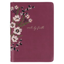 Image of Journal Classic Zip Embroidered Burgundy Walk by Faith 2 Cor. 5:7