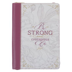 Image of Journal Classic Zip Plum/White Floral Printed Strong & Courageous Josh. 1:9
