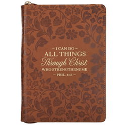 Image of Journal Classic Zip Brown Floral All Things Phil. 4:13