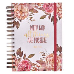 Image of Journal Wirebound w/Elastic Pink Floral All Things Matt. 19:26