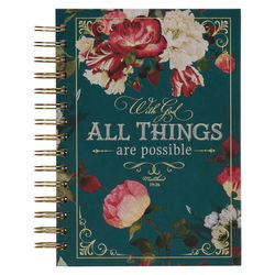 Image of Journal Wirebound Teal Floral With God All Things Matt. 19:26