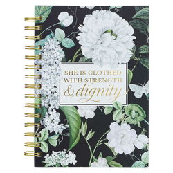 Image of Journal Wirebound Black Floral Strength & Dignity Prov. 31:25