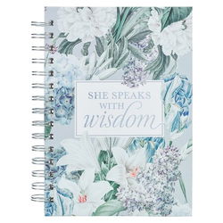 Image of Journal Wirebound Blue Floral She Speaks with Wisdom Prov. 31:26