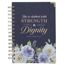 Image of Journal Wirebound Blue Floral Strength & Dignity Prov. 31:25