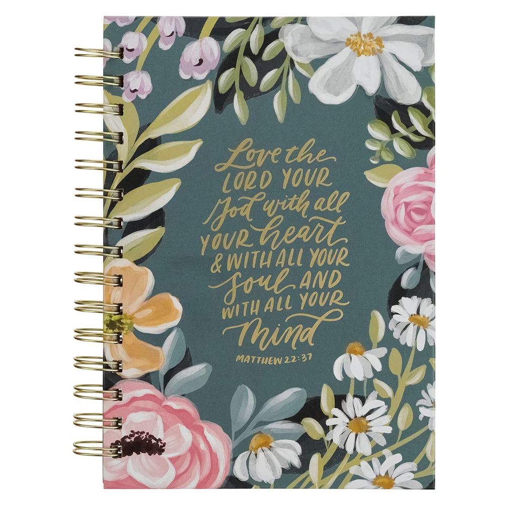 Image of Journal Wirebound Teal Floral Love the Lord Matt. 22:37
