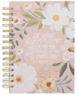 Image of Journal Wirebound Beige Floral Good Work in You Phil. 1:6