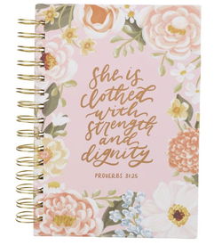 Image of Journal Wirebound Pink Floral Strength & Dignity Prov. 31:25
