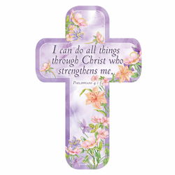 Image of Cross Bookmark Purple Floral All Things Through Christ Phil. 4:13