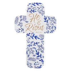Image of Cross Bookmark Blue Leaves He Is Risen Matt. 28:6