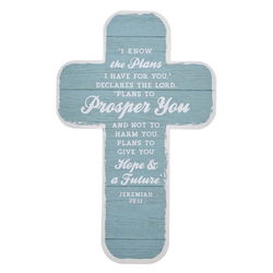 Image of Cross Bookmark Blue Wood I Know the Plans Jer. 29:11