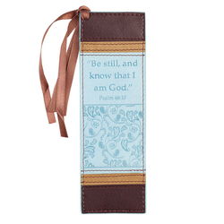 Image of Bookmark Faux Leather Blue/Tan/Brown Be Still Ps. 46:10