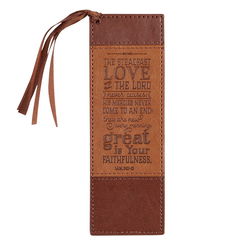 Image of Bookmark Faux Leather Brown Two-tone Steadfast Love Lam. 3:22-23