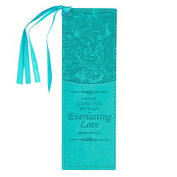 Image of Bookmark Faux Leather Teal Everlasting Love Jer. 31:3