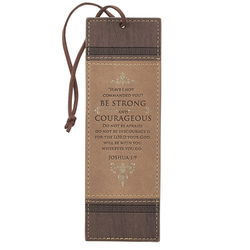 Image of Bookmark Faux Leather Brown Two-tone Strong & Courageous Josh. 1:9