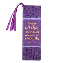 Image of Bookmark Faux Leather Purple I Can Do All This Phil. 4:13