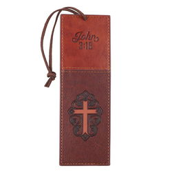Image of Bookmark Faux Leather Brown Two-tone Cross John 3:16