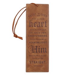 Image of Bookmark Faux Leather Tan Trust In The Lord Prov. 3:5-6