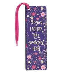 Image of Bookmark Faux Leather Pink/Navy Floral Printed Grateful Heart