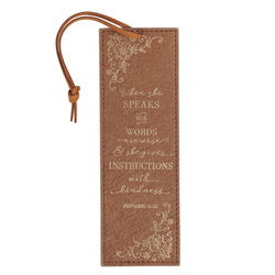 Image of Bookmark Faux Leather Brown When She Speaks Prov. 31:26
