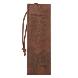 Image of Bookmark Faux Leather Brown Soar On Wings Isa. 40:31