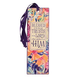 Image of Bookmark Faux Leather Floral Printed Blessed is the One Jer. 17:7