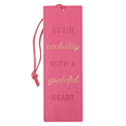 Image of Bookmark Faux Leather Pink Begin Each Day w/ a Grateful Heart
