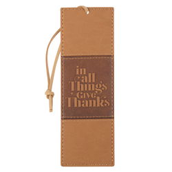 Image of Bookmark Faux Leather Tan In All Things Give Thanks