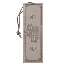 Image of Bookmark Faux Leather Gray Never Give Up