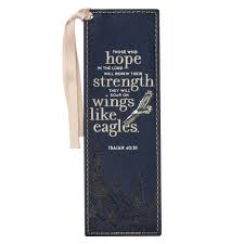 Image of Bookmark Faux Leather Navy Wings Like Eagles Isa. 40:31