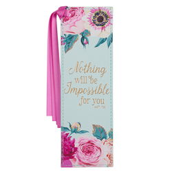 Image of Bookmark Faux Leather Mint Floral Printed Nothing Will be Impossible Matt. 17:20