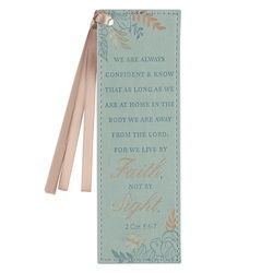 Image of Bookmark Faux Leather Teal Walk by Faith 2 Cor. 5:6-7