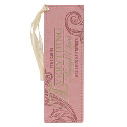 Image of Bookmark Faux Leather Pink Everything Through Christ Phil. 4:13