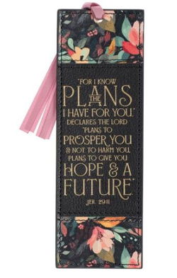 Image of Bookmark Faux Leather Black I Know the Plans Jer. 29:11