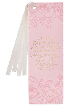 Image of Bookmark Faux Leather Pink He Will Cover You Ps. 91:4