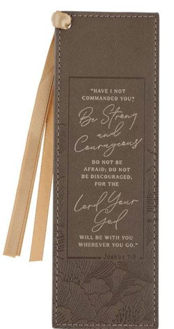 Image of Bookmark Faux Leather Brown Strong & Courageous Josh. 1:9