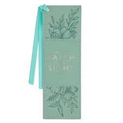 Image of Bookmark Faux Leather Teal Faith 2 Cor. 5:7