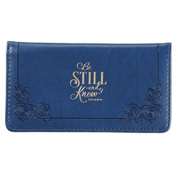 Image of Checkbook Cover Be Still and Know Navy Faux Leather – Psalm 46:10
