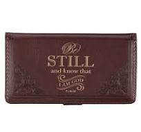 Image of Checkbook Cover Be Still and Know Brown Faux Leather – Psalm 46:10