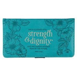 Image of Checkbook Cover Strength & Dignity Teal Faux Leather -Proverbs 31:25