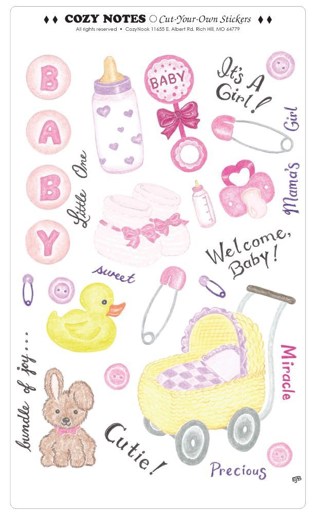 Image of Stickers Baby Girl 5 7/8 x 10″ sheet