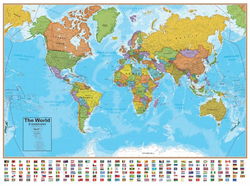 Image of World Wall Map With Flags -Laminated 51’x38′