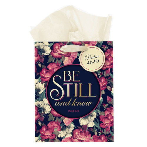 Image of Be Still Vintage Floral Medium Gift Bag – Psalm 46:10