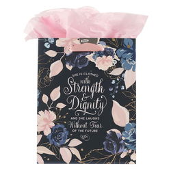 Image of Gift Bag Blue Roses Strength and Dignity Medium – Proverbs 31:25