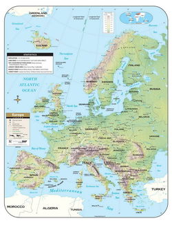 Image of Laminated Map – Europe Shaded Relief Wall Map  29’x38′