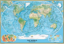 Image of World Physical Ocean Floor Wall Map: 44×64′  Spring Roller / Backboard