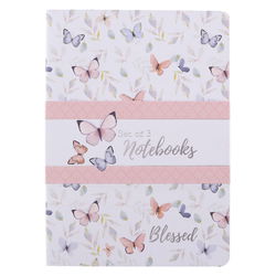 Image of Notebook Set 3pc White Blessed, Stripes John 1:16, Pink Blessed