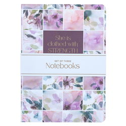 Image of Notebook Set 3pc Strength & Dignity Purple Floral Proverbs 31:25